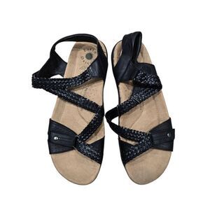 Earth Origins Stella Sandals Women's 11M Black Braided Leather Slip‎ On Open Toe